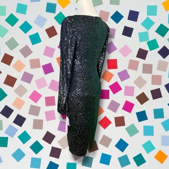 NWT Aqua Black Sequin Cutout Detail Long Sleeve Cocktail Evening Dress Size 0 - Picture 9 of 16